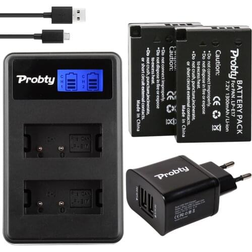 PROBTY 2PCS LP-E17 LPE17 LP E17 Battery + LCD Charger + 2-Port USB Plug for canon EOS Rebel T6i 750D T6s 760D M3 8000D