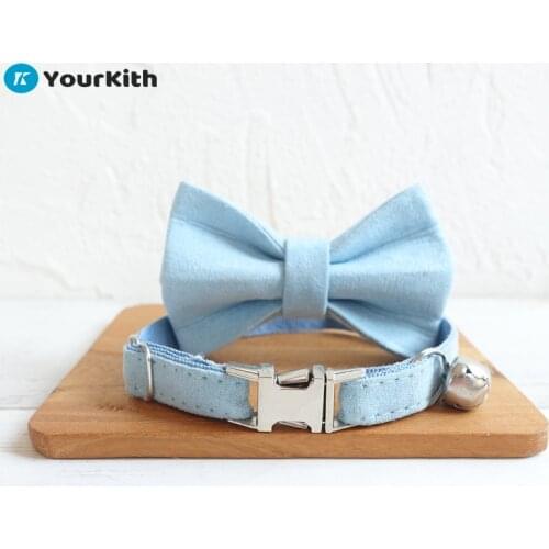 YourKith Cats Accessories Customizable Cat Necklace Collar With Bell And Bow Tie Comfortable Fabric Necklace Engraved Name