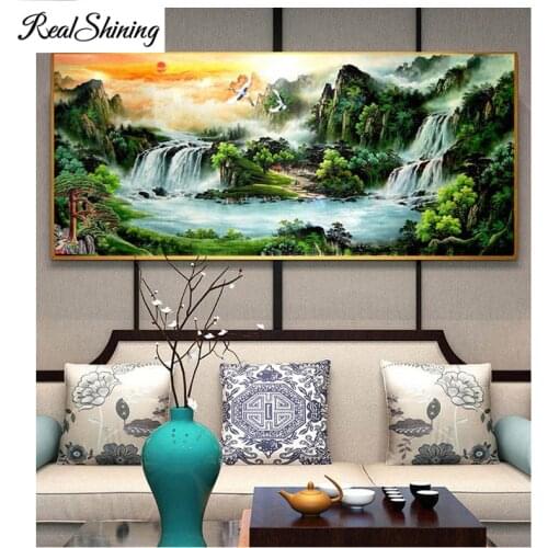 China mountain waterfall natural scenery Large 5d DIY Diamond Painting Cross Stitch Full Square Round Diamond Embroidery FS6204