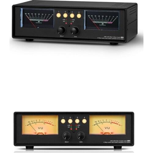 MIC+LINE Dual VU Meter Audio Splitter Box 4-Way Switcher Sound Level Indicator