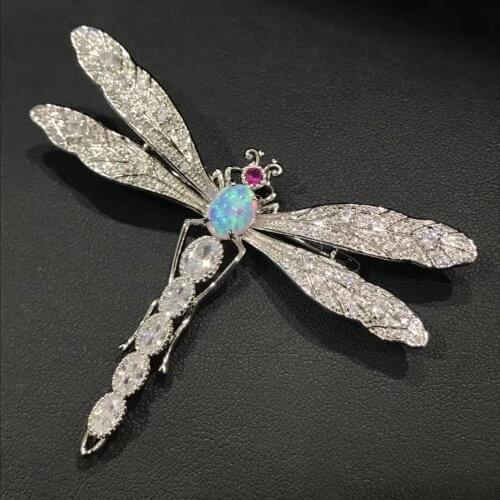 White color cubic zircon dragonfly brooch copper insect fashion women jewelry free shipping cute