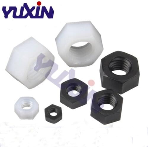 Free Shipping DIN934 200pcs M2 M2.5 M3 M4 M5 M6 M8 White or Black Nylon Hex Nut Hexagon Plastic Hex Nuts
