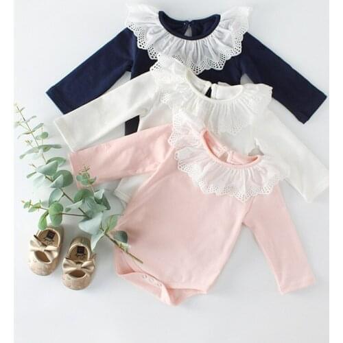Infant Bodysuit Kids For Girls 100% Cotton Boys Newborn Baby Girls Jumpsut Lace peter pan Collar toddler Baby Clothes Overalls
