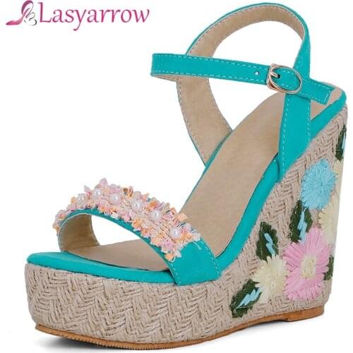Lasyarrow Pink Summer Sexy Platform Shoes Wedges Sandals High Heel Fashion Open Toe Women Pumps Sandals Plus Size 34-48