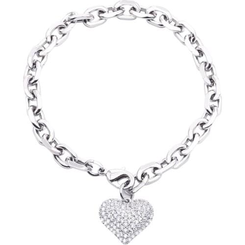 2020 Cubic Zirconia Heart Charms bracelet for woman girls rose gold Silver Color Big Chains bracelet Birthday Christmas Jewelry