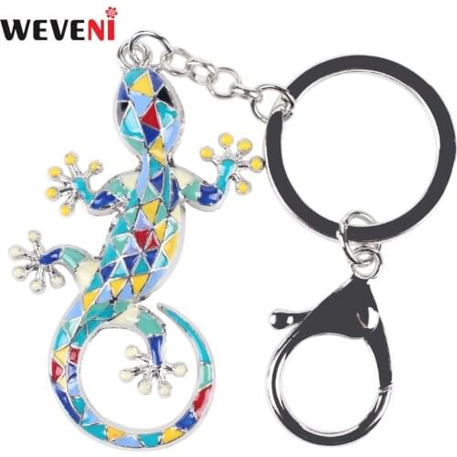 WEVENI Enamel Alloy Lizard Gecko Key Chain Key Ring Pendant Bag Charm Keychain Drop Ship Cute Trendy Animal Jewelry For Women