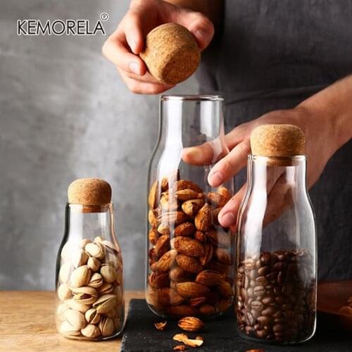 Household Japanese-style Cork Transparent Glass Sealed Jar Kitchen Coffee Beans Dried Fruit Multi-grain Storage Storage Bottle
