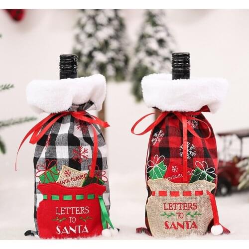 New Year 2022 Christmas Wine Bottle Dust Cover Bag Santa Claus Noel Dinner Table Decor Christmas Decorations for Home Navidad