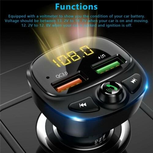 FM Transmitter Bluetooth 5.0 QC3.0 USB Car Charger Wireless Handsfree Car Kit FM Radio Adapter Support TF Card USB Driver