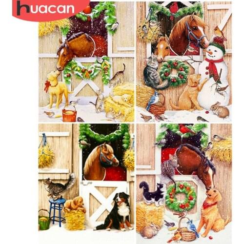 HUACAN 5D DIY Diamond Painting Christmas Diamond Embroidery Horse Full Square Mosaic Rhinestone Animal Home Decor
