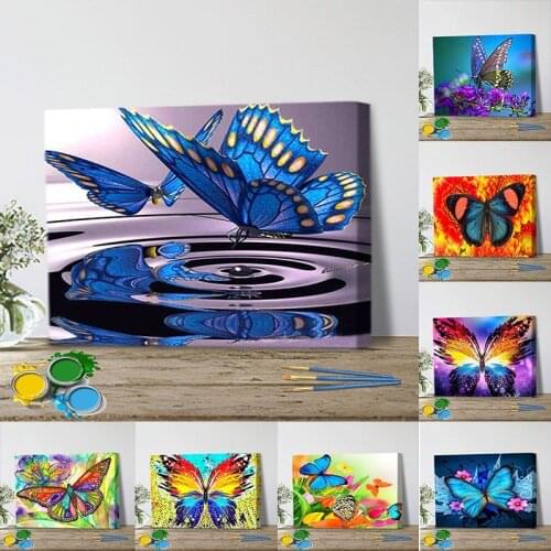 CHENISTORY Oil Painting By Numbers Butterfly Animals DIY Handpainted Wall Art For Kids Coloring By Numbers Gift Home Decor