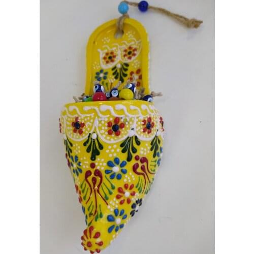 Ceramic Yellow Slipper Wall Hanging Turkish Traditional Evil Eye Home Decor Handmade Boho Room Decor