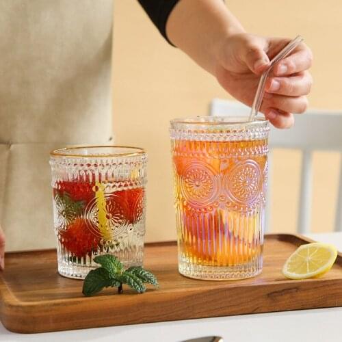 Retro Sun Coffee Cup Glass Ins Phnom Penh Kitchen Milk Ice Drink European Style Fruit Tea Kitchen Accessories Gift Beer Cup