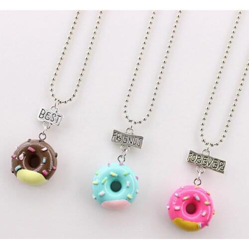 3Pcs Childrens Friendship Necklace Set Donut Shaped Pendant Friend Alloy Necklace with Engraving Words(Best Friend Forever)