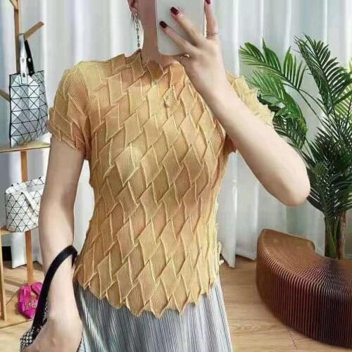 Issey Druff Heavy Industry Embossed Short Sleeve 2021 Summer New Semi-See-Through T Shirt Stand Collar Slim Small Shirt In Stock