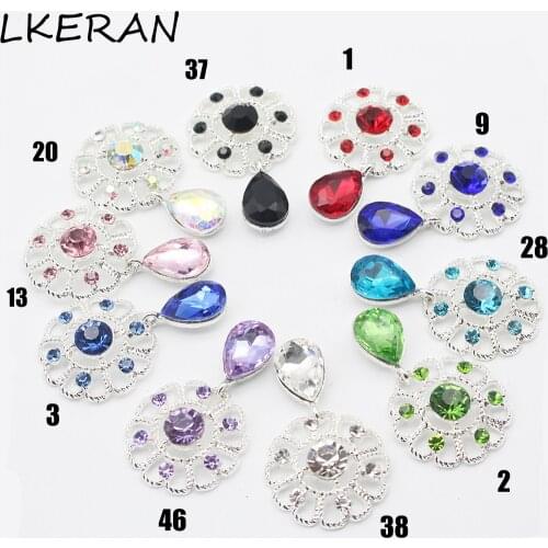 LKERAN 10PCS 24*40MM NEW Crystal Rhinestone Pendants Buttons for Wedding Decoration Metal Brooch Hair Bow DIY Jewelry Craft