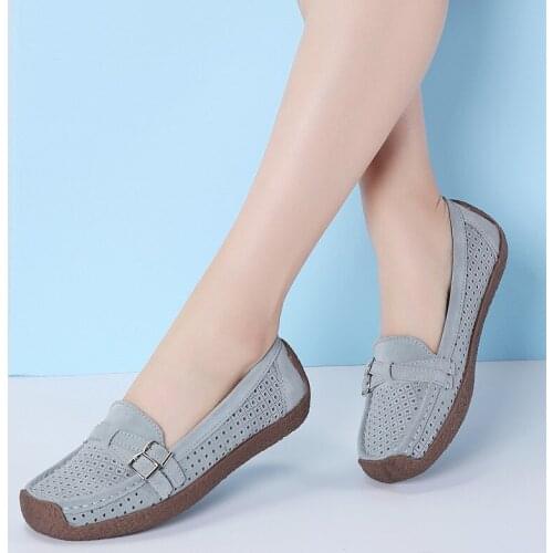 Flats Shoes Woman Genuine Leather Loafers Shoes Slip-on Folding Moccasins Foldable Square Toe Women Casual Shoes Ladies Sneakers