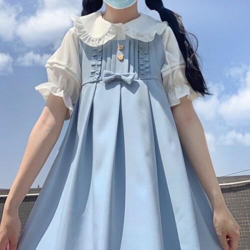 Sweet Lolita Kawaii Sleeveless Dresses Teen Girls Summer Pleated Party JK Uniform Pink Cute Casual Overalls Black Princess Dress