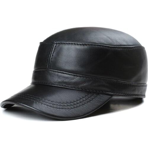 Mens Leisure Leather Sheep Skin After Cap Adjustment, Middle-Aged And Old Leather Hat Four Seasons Hat