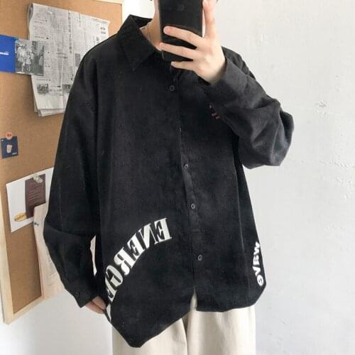 2021 Mens Corduroy Fabric Leisure Loose Shirt French Cuff Mens Grey/black Long Sleeves Shirts Camisa Masculina Big Size M-5XL