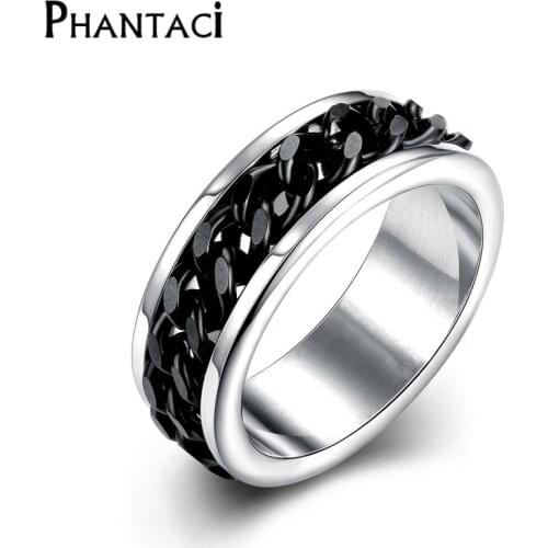 Spinner Black Chain 316L Stainless Steel Rings For Men Titanium Metal Finger Mens Ring Fashion Cool Boy Jewelry Wholesale Hot
