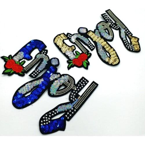1pc letter sequins patches for clothing DIY Sew on large sequin patch alphabet for clothes Embroidery applique parche ropa