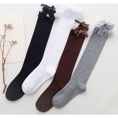 Autumn Winter Lolita Socks Lace Pantynose Japanese Students Middle Stockings Black White Cotton JK Stockings Socks For Women