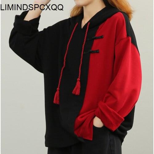 LIMINDSPCXQQ Autumn Chinese Style 2021 Streetwear Plus Size Womens Vintage Sweatshirts Button Casual Hoodies Long Sleeve Clothes