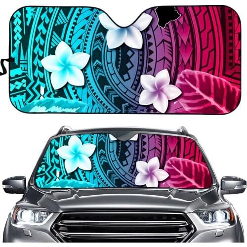 Polynesian Traditional Tribal Plumeria Gradient Design Sunshade for Windshields UV Protect Foldable Car Front Windows Sun Shades