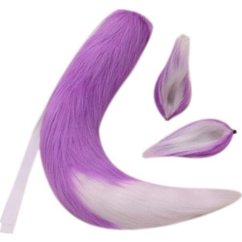 Fluffy Faux Fur Wolf Ears Hair Clips and Plush Tail Adult Kids Cosplay Costume 449F