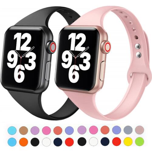 Silicone Strap for Apple Watch Band 44mm 40mm iwatch SE 6 5 Strap correa Narrow Slim bracelet applewatch band 5 6 se 3 38mm 40mm