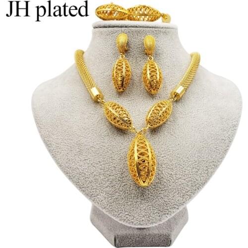 Luxury women Dubai 24k gold color Jewelry sets India Ethiopia African Bride wedding gifts Necklace earrings ring bracelet sets