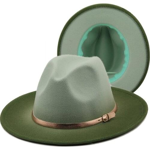 Fedora Hat Women Men Fashionable Church Sombrero Mujer Gentleman Derby Hats Wide Brim Panama Painted Gradient Jazz Cap With Belt