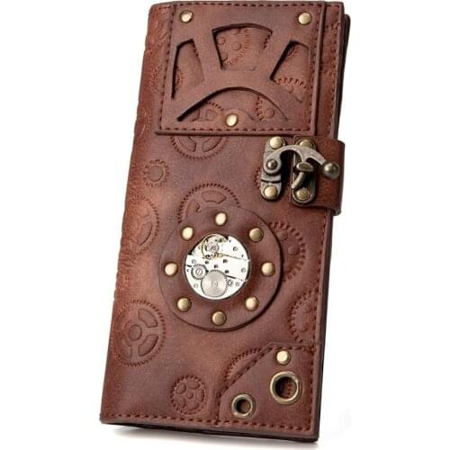 Steampunk PU Leather Printing Wallet Fashion Designer Bottle Wallet for Women Rivet Decoration Purse Ladies Retro Card Holder T4