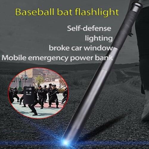 LED Flashlight T6 Rechargeable Security Hard Handheld torch Self-defense Baseball Bat Torch Light as Emergency phone power bank