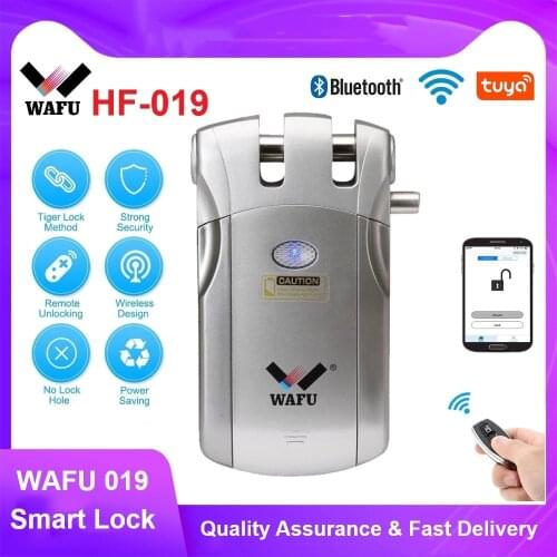 Wafu 019 Wireless wifi Smart Lock Remote Control BT Electronic Keyless Door Invisible Lock 433MHz Phone Control Fingerprint Lock
