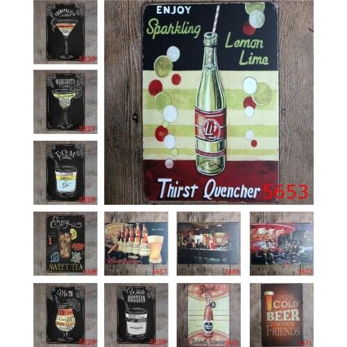 Vintage Metal Tin Enjoy Sparkling Lemon Lime Thirst Quencher Cold Beer Warm Friends Enjoy Tea Cocktail Bar Decorative Billboard