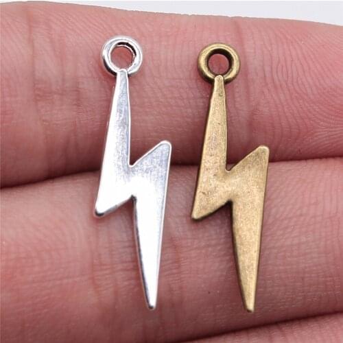 WYSIWYG 20pcs 2 Colors Antique Bronze Tone 28x7mm Lightning Charms Pendant For Jewelry Making Jewelry Findings