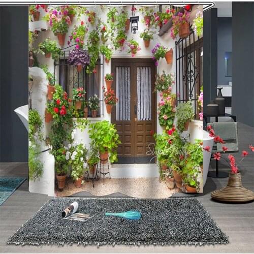 Green plant 3D Printing Bath Curtain Polyester Waterproof Individuality Bathroom Partition Curtain Bathroom Shower Curtain