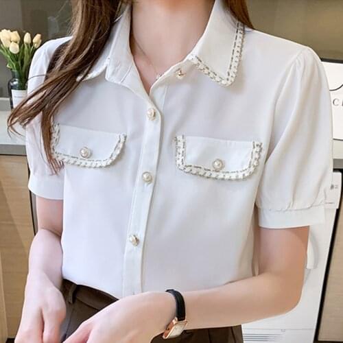 Summer Short Sleeve Women Blouse Tops Turn Down Collar Chiffon Blouse Women Shirt Blouse Women Blouses Femme Shirts Blusas E967