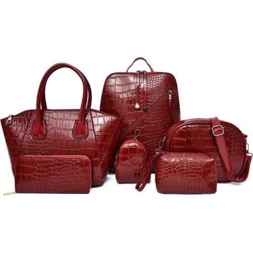 High Quality Shoulder Handbag Messenger Bag Purse 6 Piece Set Women Elegant Luxury Crocodile Pattern Bag Set Black Crossbody Bag