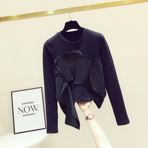 Ruffle Stitching Long Sleeve Loose T-shirt Women Spring Autumn New Tees All-Matching Bottoming Shirt Top Femme White Black