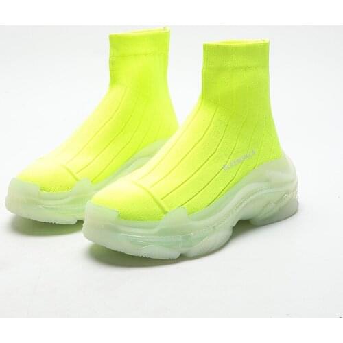 New 2021 Short Boots Women Kintting Stretch Fabric Sock Boots Transparent Bottom Platform Ankle Boots for Woman Fashion Sneakers