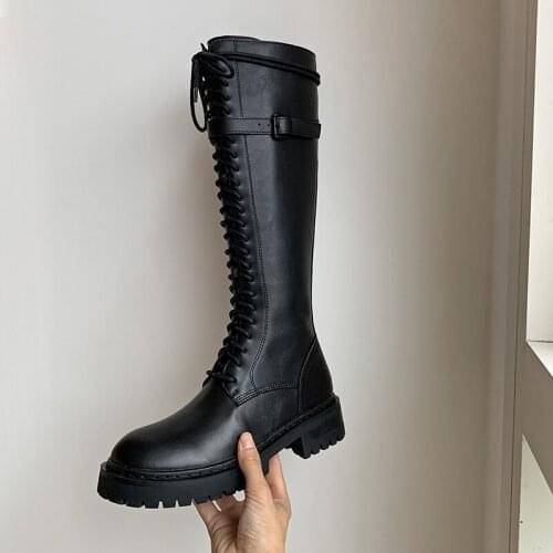 2021 Winter New style Genuine leather Knee-high boots Women boots Motorcycle boots Snow boots warm non-slip Women shoes