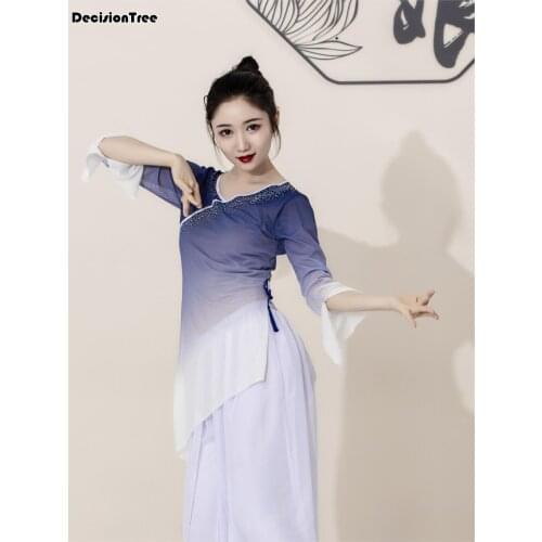 2021 women belly dance practice top gradient ramp oriental folk dance wear v neck dance shirt full sleeve classical dance cloth