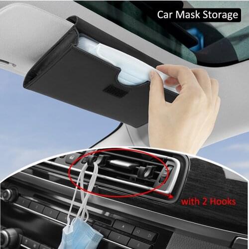 Portable Mask Storage Box With Hooks for Disposable/Cloth Face Coverings For Universal Car Organizer Leather Case Container 2021