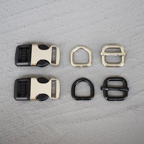 1 Set 15mm Plastic Side Release Buckle Metal Double Pin Belt Roller Buckle Coat D Ring Strap Adjustable Harness DIY Collar