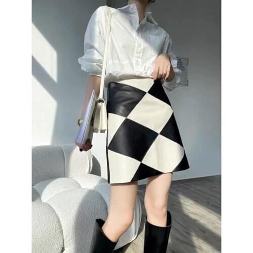 2020 Koren Style Women Fashion Genuine Leather Irregular Skirt,Short Skirt