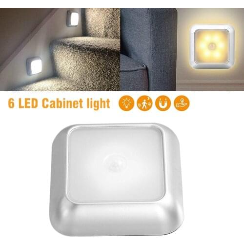 6 LED Square Motion Sensor Night Lights PIR Induction Under Cabinet Light Closet Lamp for Stairs Kitchen