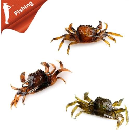 3 Pcs Crab Bait, 3D Simulation Crab Soft Bait with Pointed Hook, Sea Fish Bait Buckle, Sea Fish Fishing Tackle Tools